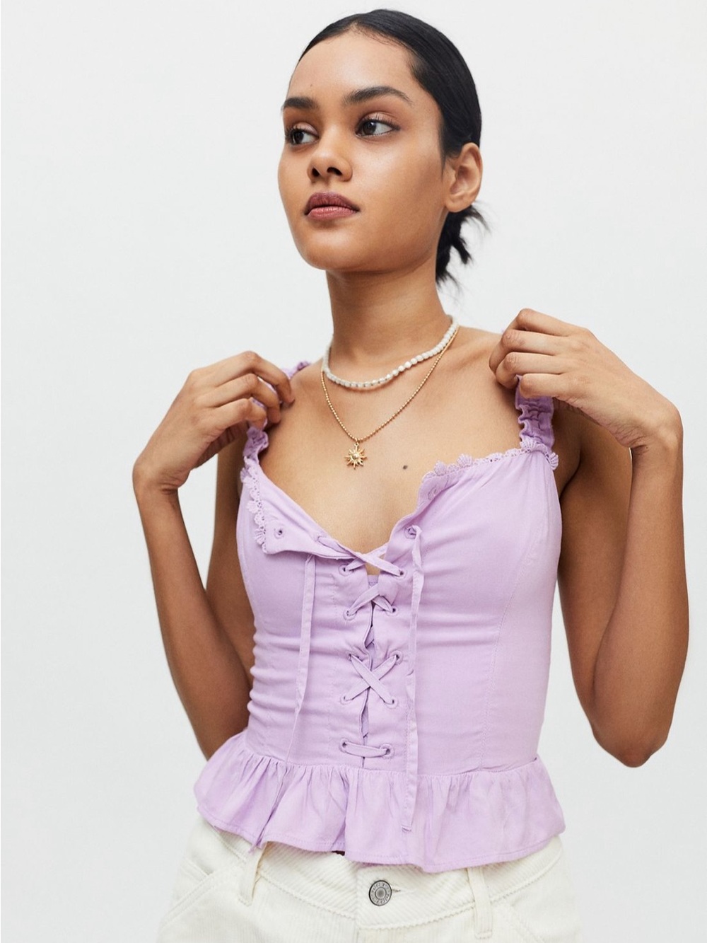 Urban Outfitters Lavender Lace-Up Ruffle Cami Top